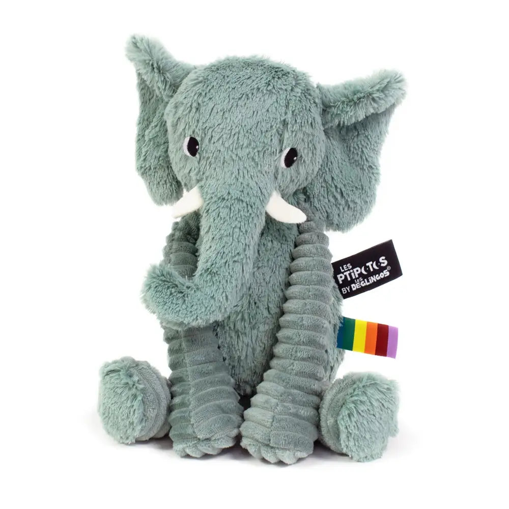 Zachte groene olifant knuffel van Les Dégllingos, gemaakt van katoen & polyester.